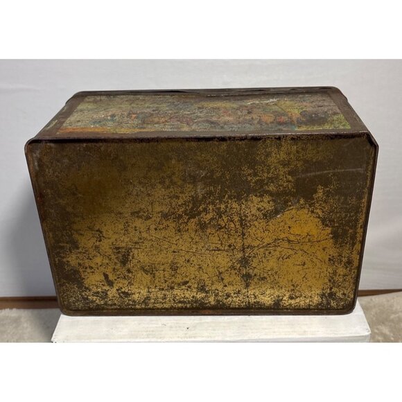 Thomas J Lipton Tea Tin Planters Hinge Lid Scenic Graphic Rustic Patina 9x6x4.5" - Picture 6 of 11